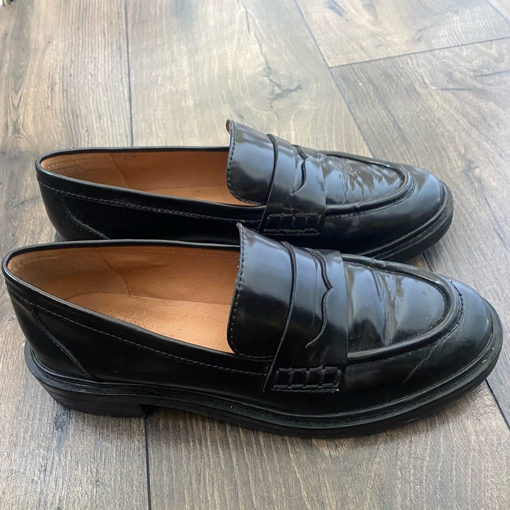 Madewell Black Patent Leather Penny-Style Loafers